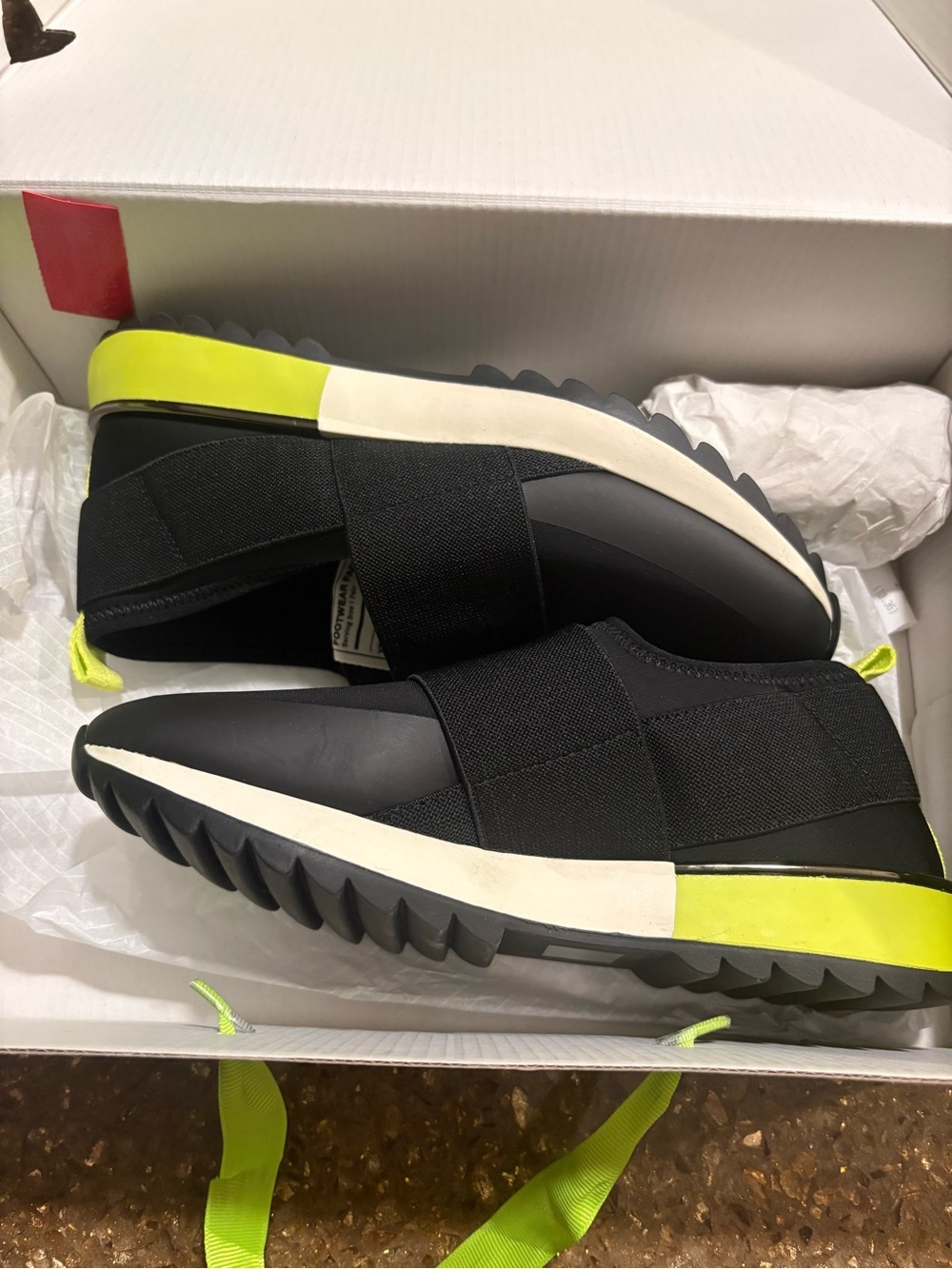 Women's Black Slip-On Sneakers with Neon green Accent